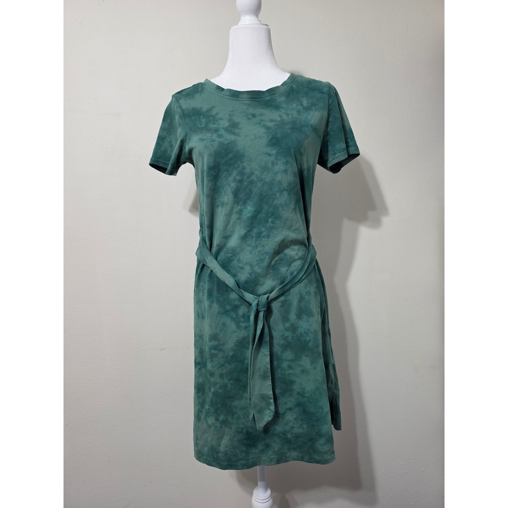 Pact Organic Cotton Tie Dye T-Shirt Dress Green Short Sleeve Tie Waist Small